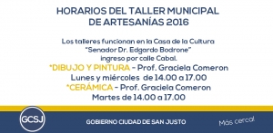   HORARIOS DEL TALLER MUNICIPAL DE ARTESANÍAS 2016