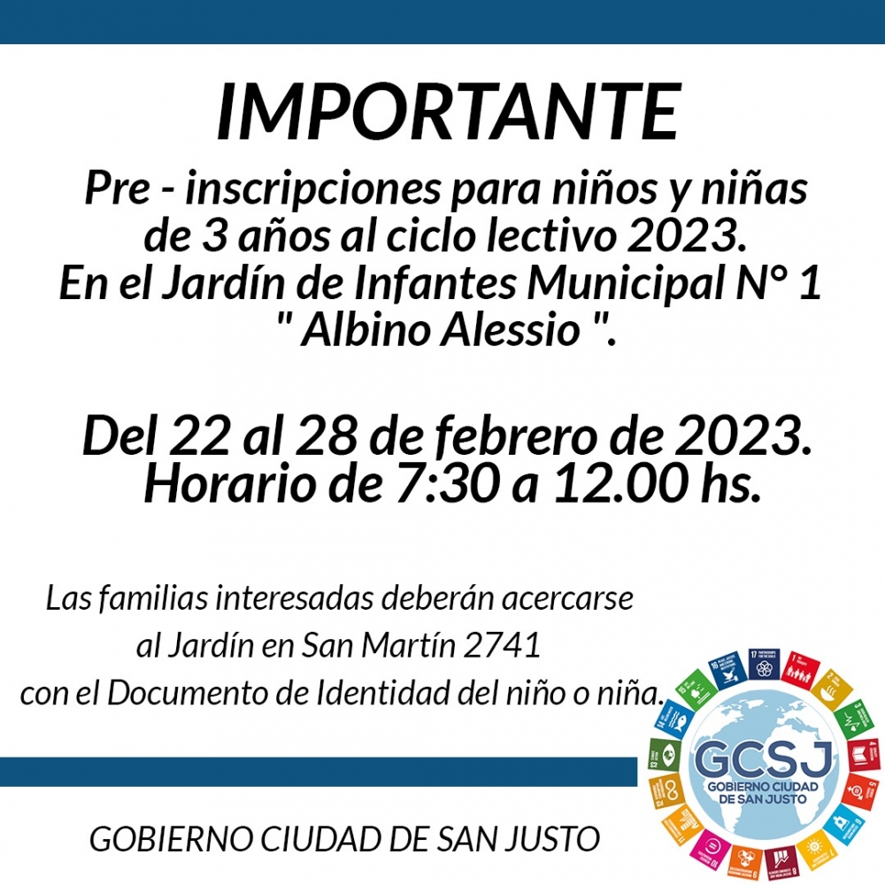 INSCRIPCIÓN NIÑOS Y NIÑAS 3 AÑOS JARDÍN MUNICIPAL Nº 1.