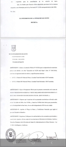 MUNICIPALIDAD DE LA CIUDAD DE SAN JUSTO, LICITACIÓN PÚBLICA N° 03/2026.
